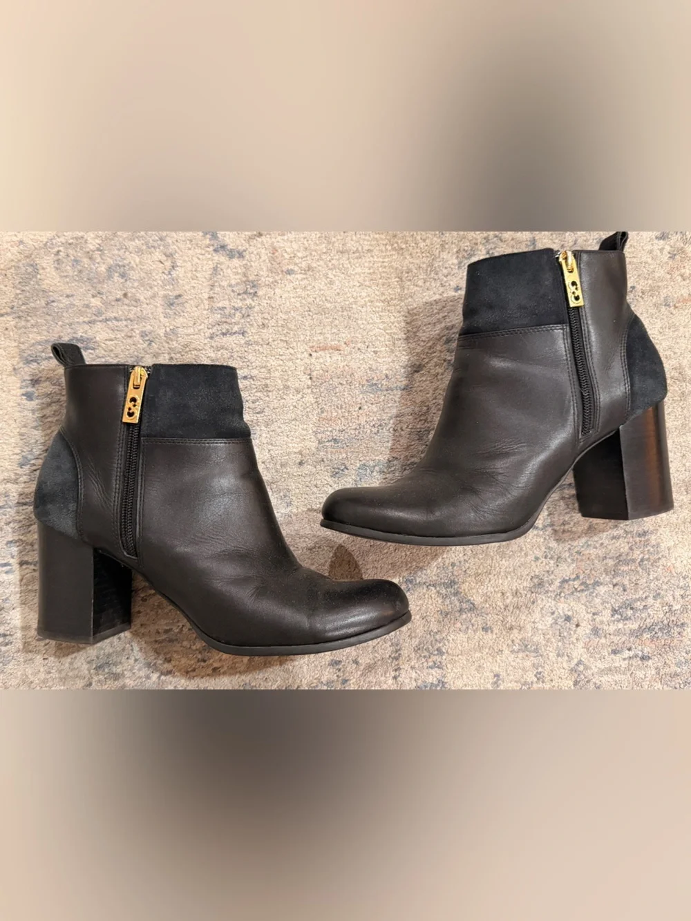 Cole Haan Women's Black Leather Block Heel Ankle Boots